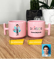 Doktor Hediye Pastel T Kupa Erkek Doktora Tıp Bayramı Hediyesi (Pembe)