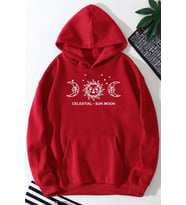 Unisex Celestial Sun Moon Baskılı Sweatshirt (A.Kırmızı)