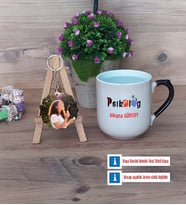 Psikolog Kupa Bardak Beyaz ve Fotoğraflı Ahşap Anahtarlık Hediye (Model 10)