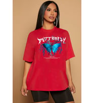 Unisex Blue Butterfly Baskılı T-shirt (Kırmızı)