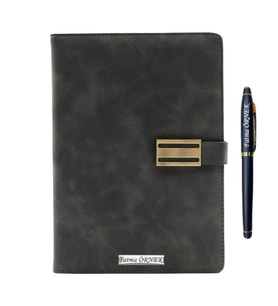 İsme Özel Metal Klipsli Premium Defter ve Roller Kalem Seti - Renk Seçenekli (Füme)