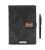İsme Özel Metal Klipsli Premium Defter ve Roller Kalem Seti - Renk Seçenekli (Füme)