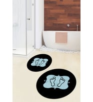 EVDEYA Dijital Yıkanabilir Modern Ayak İzi Desen İkili Yuvarlak Banyo Halısı Klozet Takımı, YKLOZET-20-GOLD, (Pembe)