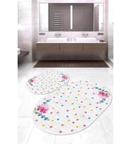 Dijital Baskılı Kaymaz Taban Yıkanabilir Oval 2'li Klozet Takımı Banyo Paspası NOKZ-HY-805 (Beyaz)