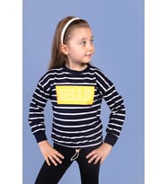Toontoy Kız Çocuk Çizgi Desenli Baskılı Sweatshirt (Lacivert)