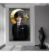 Metal Çerçeveli Atatürk Cam Tablo (Bronz)