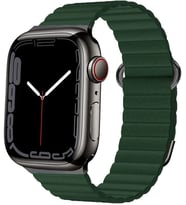 Uyumlu Model Apple Watch 38mm Kordon Mıknatıslı Magnetik Deri Kordon (Koyu Yeşil)