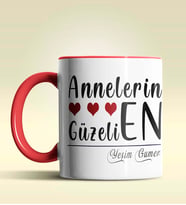 Kişiye Özel Annelerin En Güzeli Tasarımlı Pembe Kupa Bardak (Kırmızı)