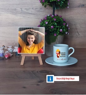 Mühendisler Günü Hediyesi Fotoğraflı Dekoratif Taş, Ahşap Altlıklı Türk Kahvesi Fincanı Hediye (Model 2)