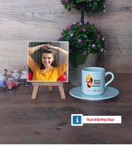 Mühendisler Günü Hediyesi Fotoğraflı Dekoratif Taş, Ahşap Altlıklı Türk Kahvesi Fincanı Hediye (Model 2)