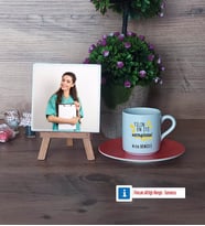 En İyi Hemşire Fotoğraflı Dekoratif Taş, Ahşap Altlıklı Türk Kahvesi Fincanı Hediye (Model 8)