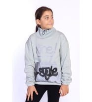 Toontoy Kız Çocuk Bol Yaka Reklektörlü Kanguru Cepli Sweatshirt (Yeşil)