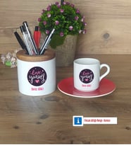 Love Yourself Hediyeleri Türk Kahvesi Fincanı Kırmızı, Kalemlik Kişiye Özel Hediye (Model 1)