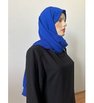 Moda Kaşmir Satır Çizgili Pamuklu Şal (Mavi)