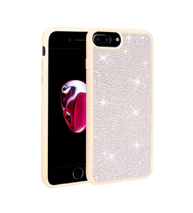 Apple iPhone 8 Plus Kılıf Parlak Taşlı Tasarım Zore Ston Kılıf (Beyaz)