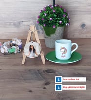 Unicorn Türk Kahvesi Fincanı Ahşap Altlıklı ve Fotoğraflı Ahşap Anahtarlık Hediye (Model 9)