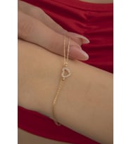 14 Ayar Altın Taşlı Kalpli Aşk Bileklik (Sarı)