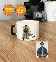Kişiye Özel Karikatürlü Asker Lüks Fincan Beyaz Askere Hediye Asker Sevgiliye Hediye (Siyah)