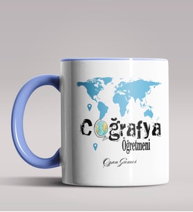 Kişiye Özel Coğrafya Öğretmeni Tasarımlı Siyah Renk Kupa Bardak 5 (Mavi)