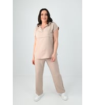 Kadın Büyük Beden Kolsuz Alt-Üst Takım 8069-25 (Vizon)