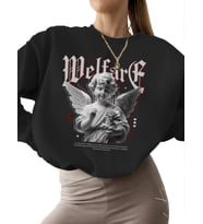 kalın erkek 3 iplik şardonlu Bej Aşk tanrısı aşk Baskılı bisiklet yaka Sweatshirt kadın Sweatshirt (Siyah)