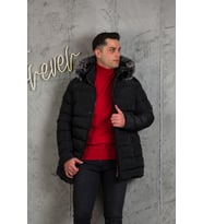 SLİMFİT KAPŞONLU İÇİ ASTARLI ERKEK SPOR KAPİTONE MONT (Siyah)