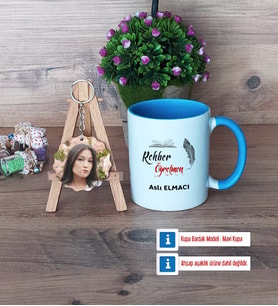Rehber Öğretmen Kupa Bardak Beyaz ve Fotoğraflı Ahşap Anahtarlık Hediye (Model 4)