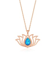 OPAL TAŞLI LOTUS ÇİÇEĞİ GÜMÜŞ KOLYE   925 Ayar Gümüş Kolye (Mavi-Rose Gold )