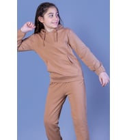 Toontoy Kız Çocuk Kapüşonlu Kanguru Cepli Sweatshirt (Kahverengi)