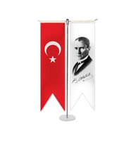 Atatürk ve Türk Bayragı T Masa Bayragı (Beyaz)