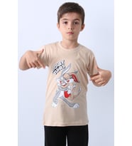 ERKEK ÇOCUK TSHİRT KARAKTER BASKILI BİSİKLET YAKA F16 (Bej)