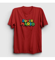 Presmono Unisex Sarı Logo Oyun Super Mario T-Shirt 324310tt (Kırmızı)