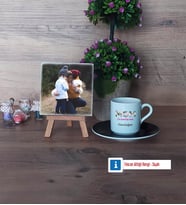 Anneye Hediye Fotoğraflı Dekoratif Taş, Ahşap Altlıklı Türk Kahvesi Fincanı Hediye (Model 7)