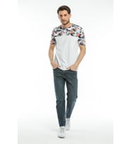 Süperlife Erkek Bisiklet Yaka Slim Fit Kol ve Ön Garnili Tişort SPR21Y06 (Beyaz)