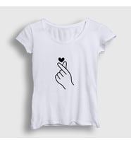 Presmono Kadın Sarı Finger Heart Bts T-Shirt 266408tt (Beyaz)