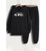 Unisex Moon Phases Baskılı Eşofman Takımı (Siyah)