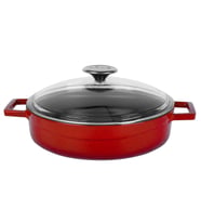 Lava Döküm Çok Amaçlı Yayvan Tencere. Glaze Serisi Çap(Ø)28cm. (Kırmızı)
