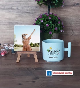 Resim Öğretmeni Fotoğraflı Dekoratif Taş, Kupa Bardak Beyaz Hediye (Model 12)