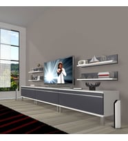 Decoraktiv Eko 270R Mdf Krom Ayaklı Tv Ünitesi Tv Sehpası (Beyaz - Antrasit)