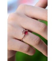 Prenses Tacı Ayarlanabilir Kadın 14 K Rose Altın Kaplama Yüzük (Kırmızı)
