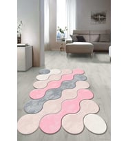 Dijital Baskılı Kaymaz Taban Yıkanabilir Lazer Kesim Salon Halısı Yolluk NLZR-HT-1222 (Pembe)