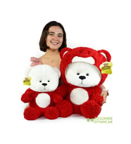 90 Cm Kapşonlu Uykumcuk Peluş Ayıcık Panda Uyku Arkadaşım (Kırmızı)
