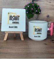 İnşaat Mühendisi Hediye Seti Kupa Bardak T Kulplu ve Dekoratif Taş Mühendisler Günü Hediyesi  (Model 4)