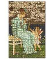 Cakapuzzle Mavi Elbiseli Kadın ve Eros Puzzle Yapboz MDF (Ahşap) (500 Parça)
