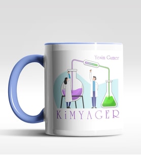 Kişiye Özel Kimyager Tasarımlı Siyah Kupa (Beyaz-Mavi)