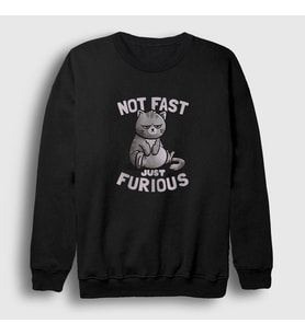 Presmono Unisex Kırmızı Not Fast Just Furious Cat Kedili Sweatshirt 460638tt (Siyah)
