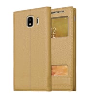 Samsung Galaxy J4 J400 Uyumlu Pencereli Kapaklı Magnum Kılıf (Gold)