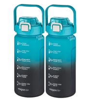 Vagonlife 2'li Ekonomik Motivasyon Matara Seti 1500 ml Büyük Boy 4 Farklı Renk Seçeneği FiftyFifty (Siyah-Siyah)