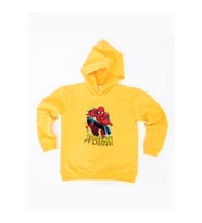 Spiderman baskılı örümcek adam kapüşonlu pamuklu kumaş çocuk sweatshirt (Sarı)