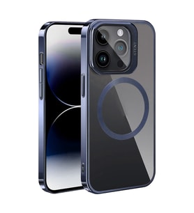 iPhone 15 Pro Max Kılıf Magsafe Wireless Şarj Özellikli Standlı Klon Kılıf (Lacivert)